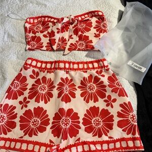Fashion Nova Red and White Floral High Waist Shorts